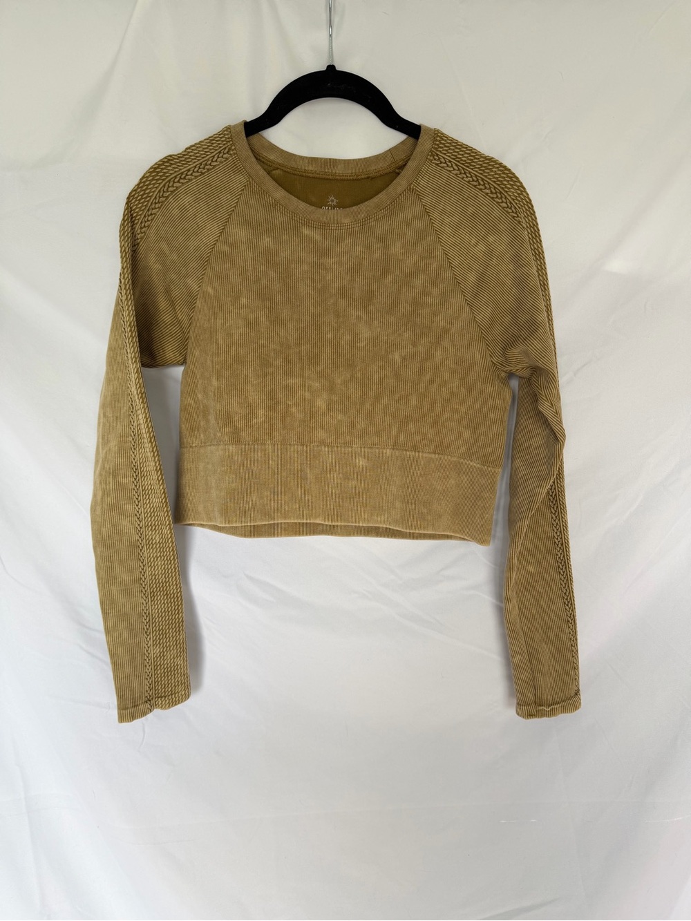 Offline by Aerie Ribbed Long Sleeve Workout Top Green Tan